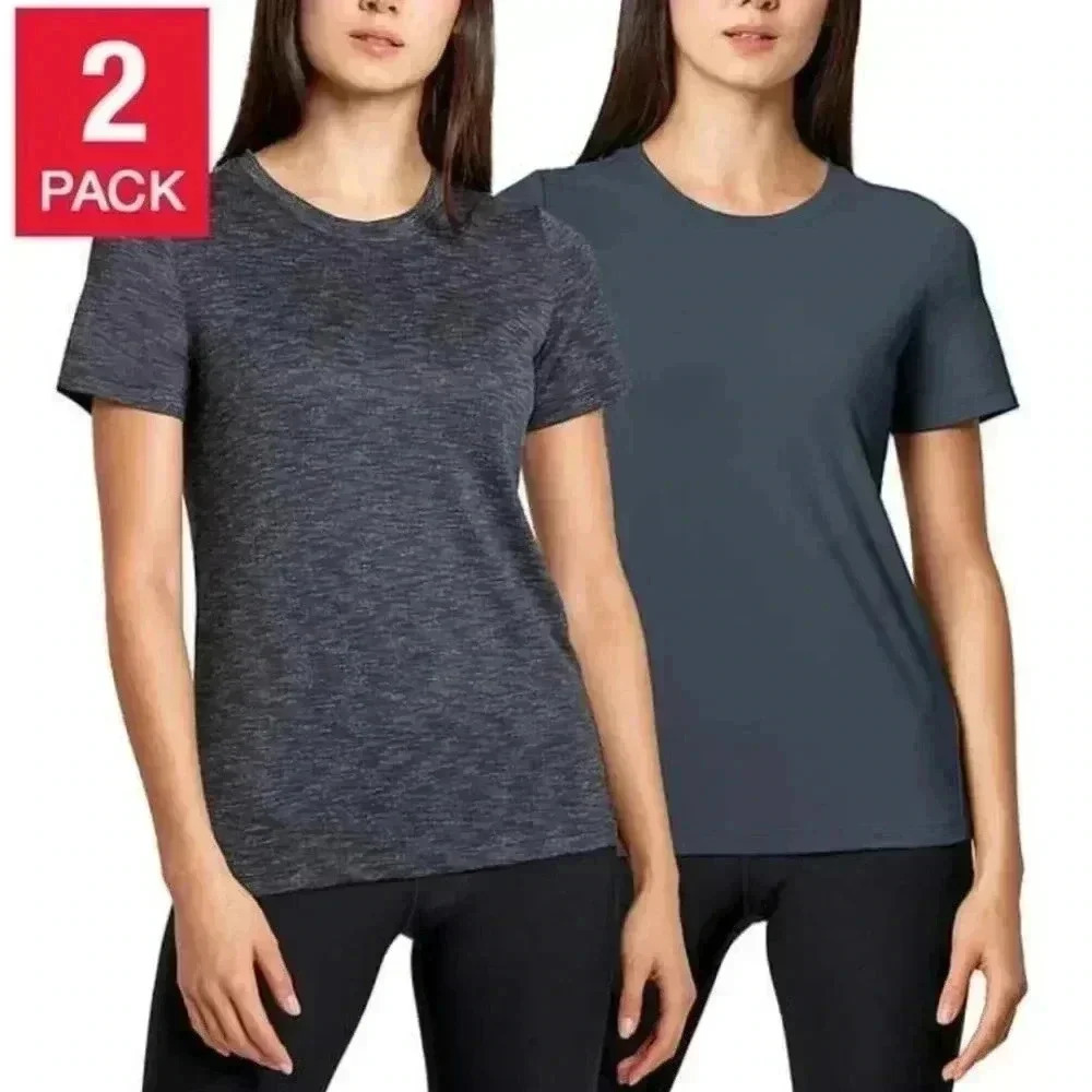 NWT Set of 2 Mondetta  Active Tees XS Blue Grey Solid Striped T-shirts